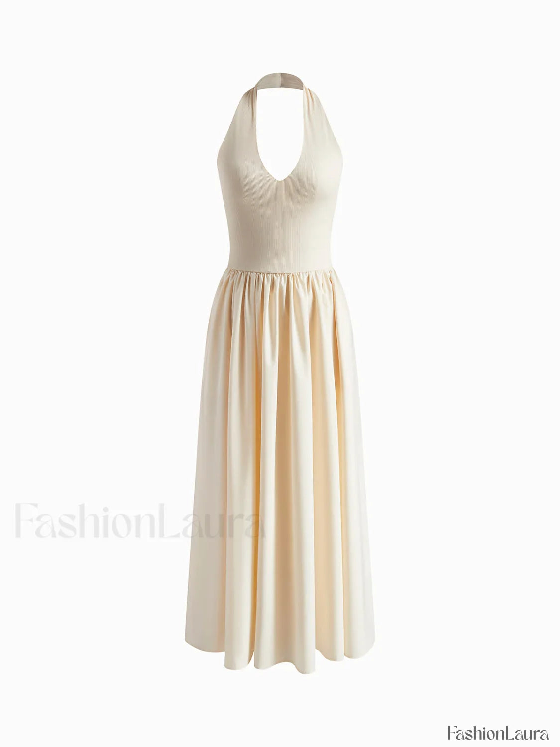 Off-white Halter Backless Pockets Dress