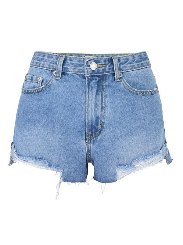 Blue Wash Raw Hem Denim Hot Shorts