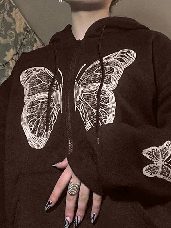 Y2K Butterfly Oversized Zip Up Hoodie