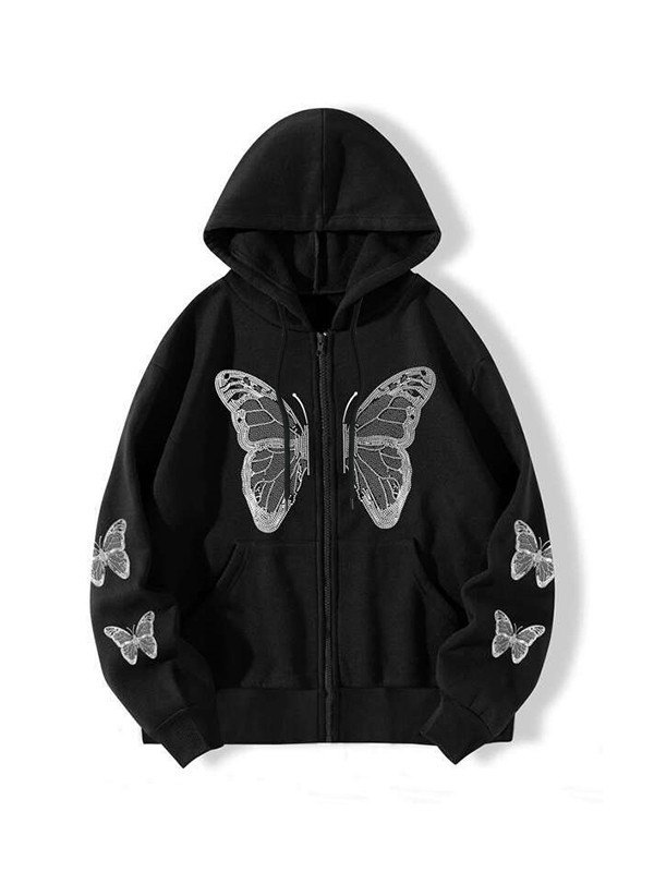 Y2K Butterfly Oversized Zip Up Hoodie