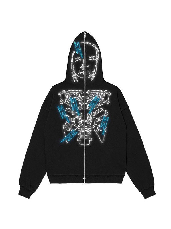 Halloween Rhinestone Zip Up Hoodie