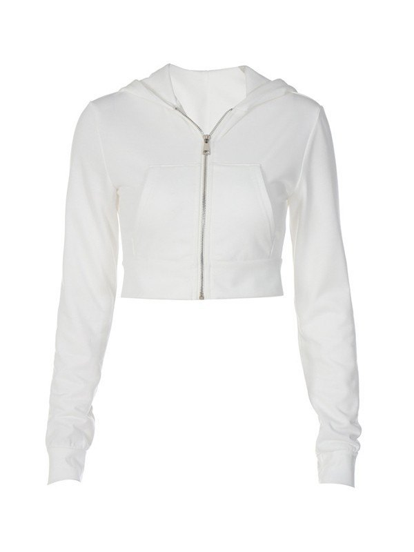 Cropped White Zip Up Hoodie