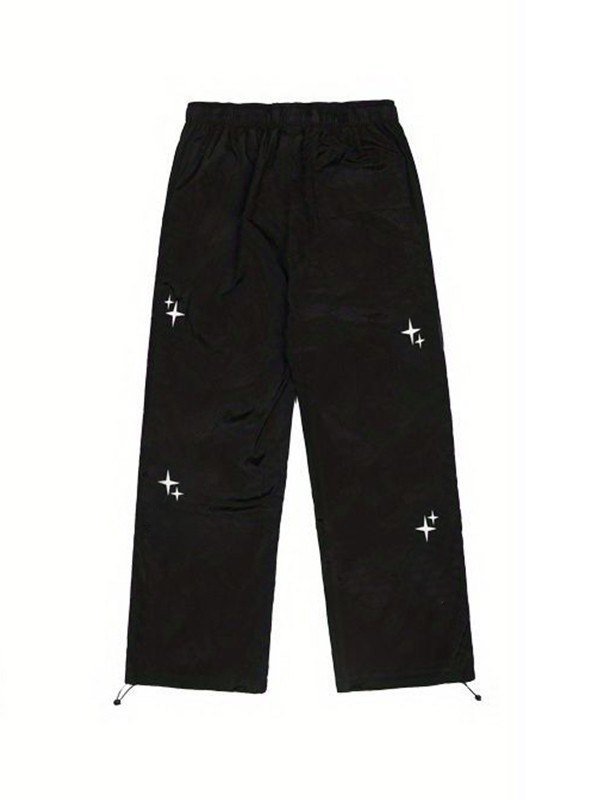 Starry Black Baggy Parachute Pants
