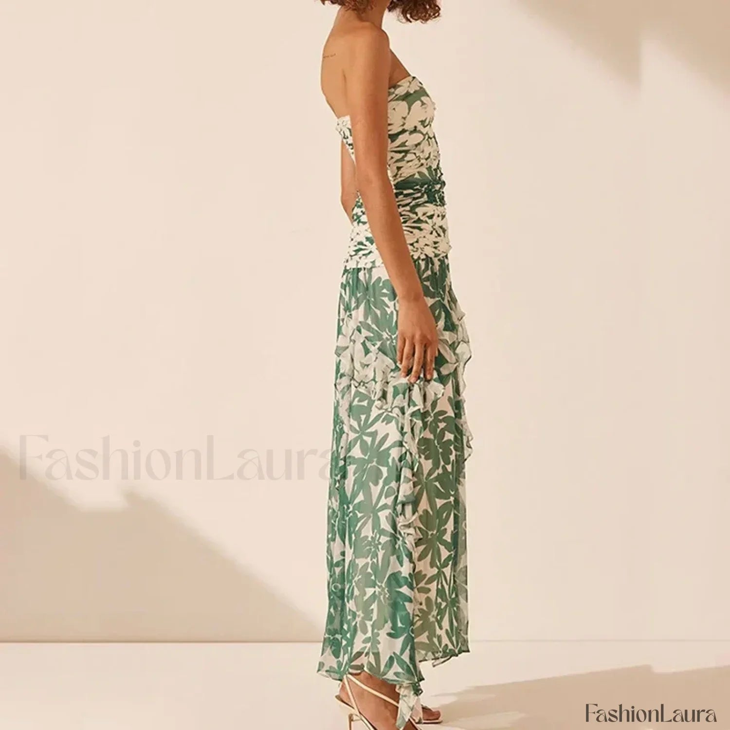 01 Print Irregular Print Chiffon Midi Dress