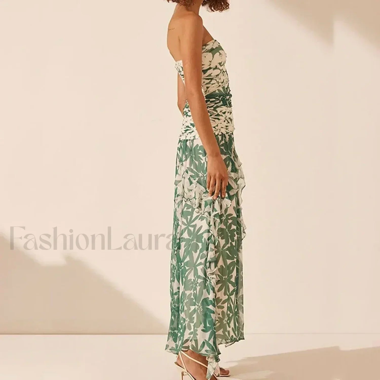 01 Print Irregular Print Chiffon Midi Dress