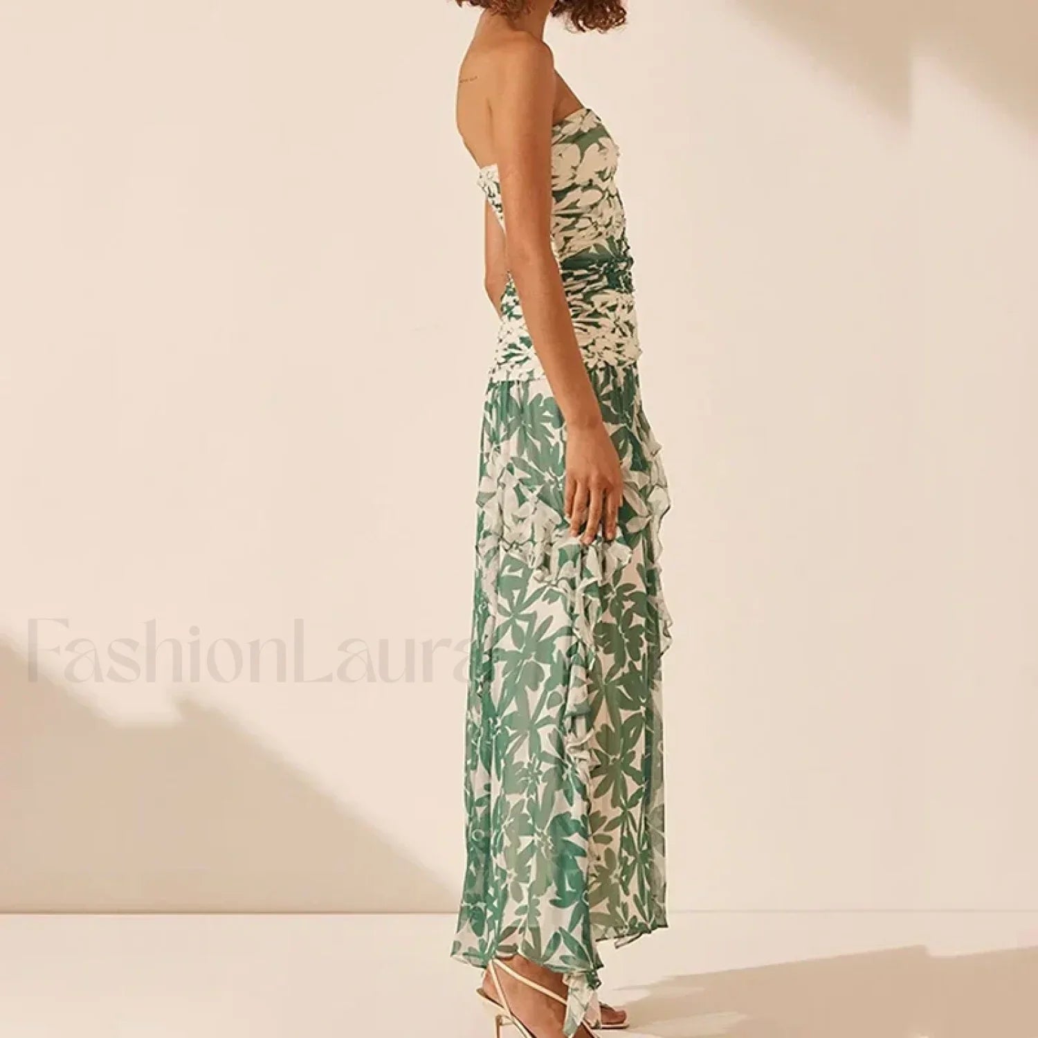 01 Print Irregular Print Chiffon Midi Dress