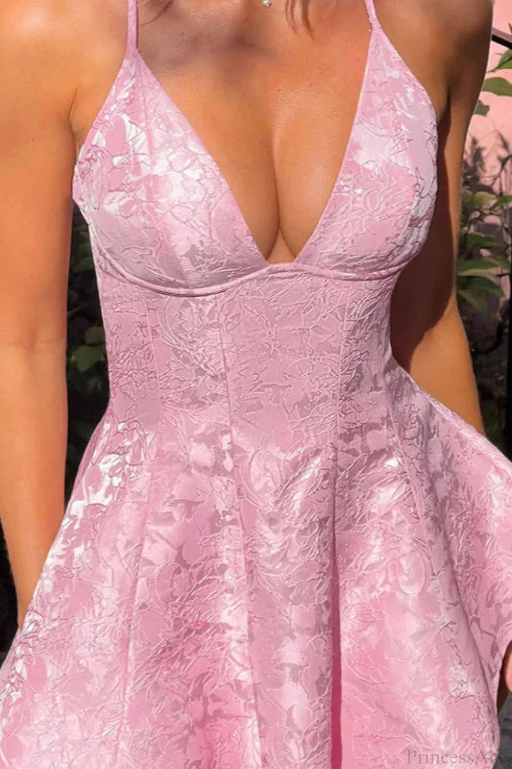 Jacquard Floral Spaghetti Strap Bustier Fit and Flare Mini Dress