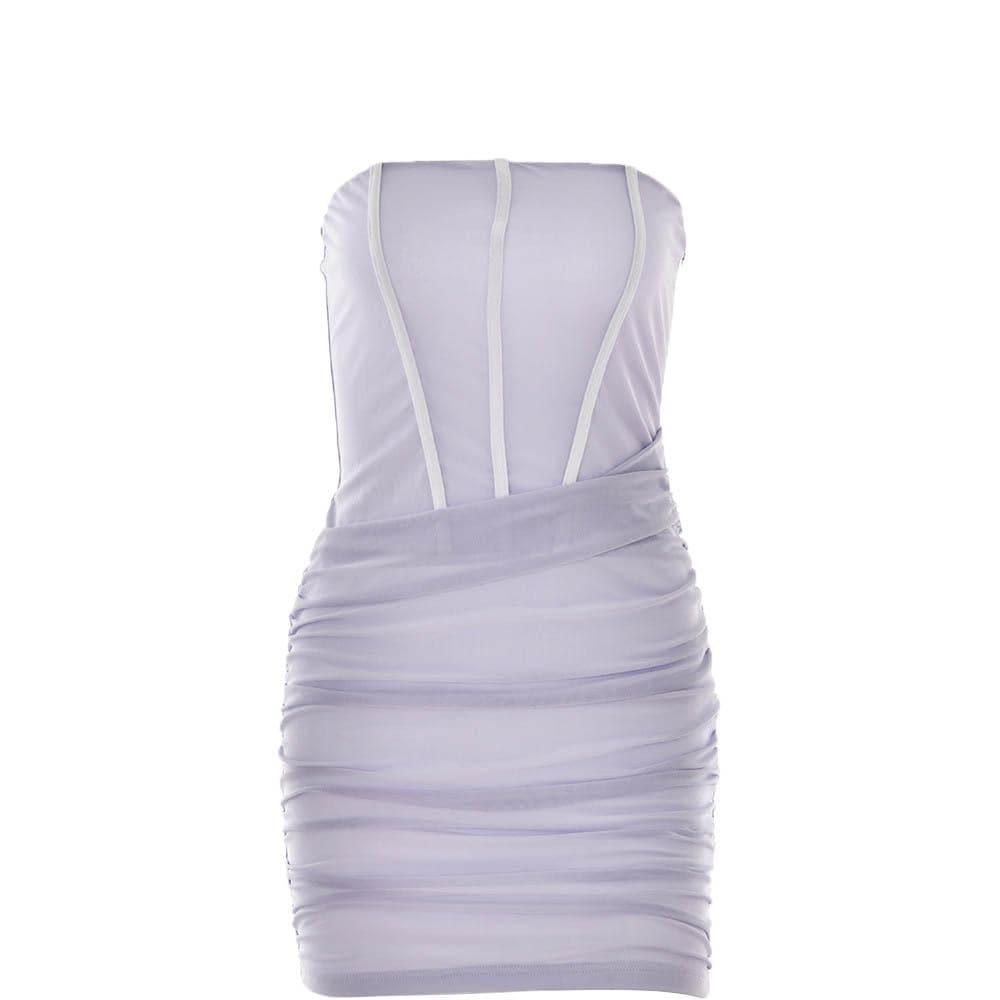 Corset Contrast Ruched Mesh Backless Tube Mini Dress