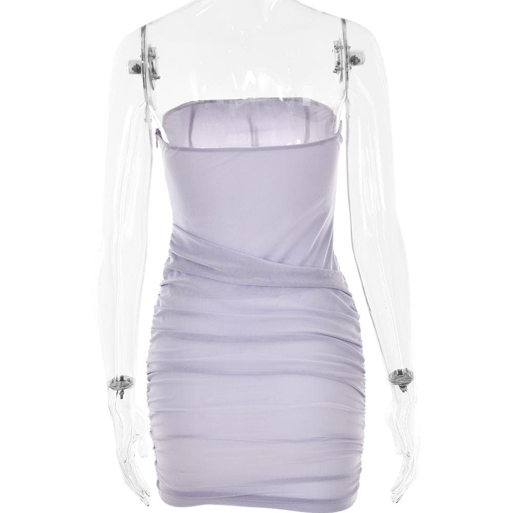 Corset Contrast Ruched Mesh Backless Tube Mini Dress