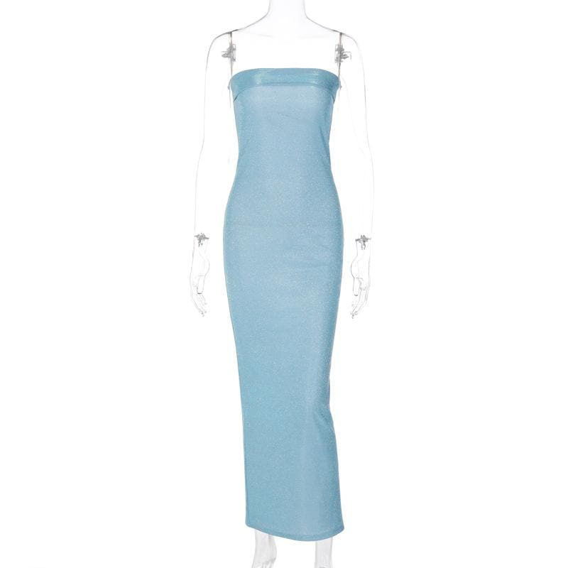 Strapless Metallic Shimmer Tube Bodycon Maxi Dress