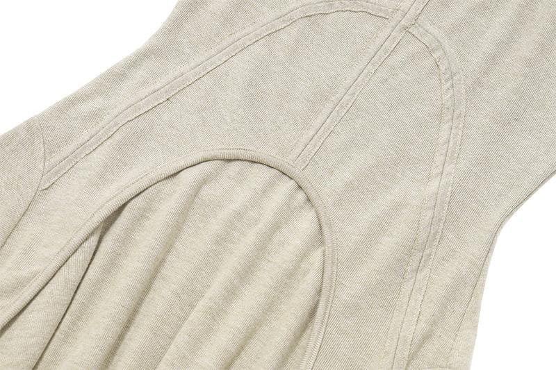 Exposed Seam Arch Panel Scoop Neck Tiered Raw Hem Mini Dress