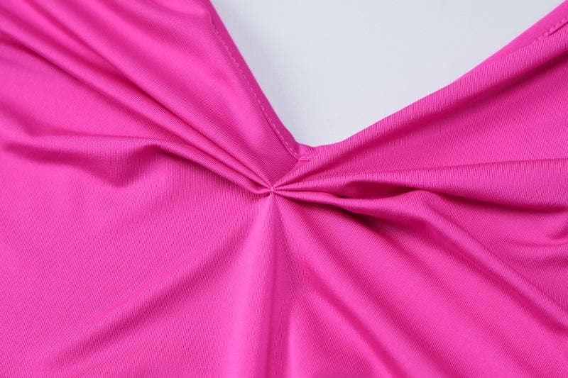 Ruched Back Deep V Backless Spaghetti Strap Maxi Dress