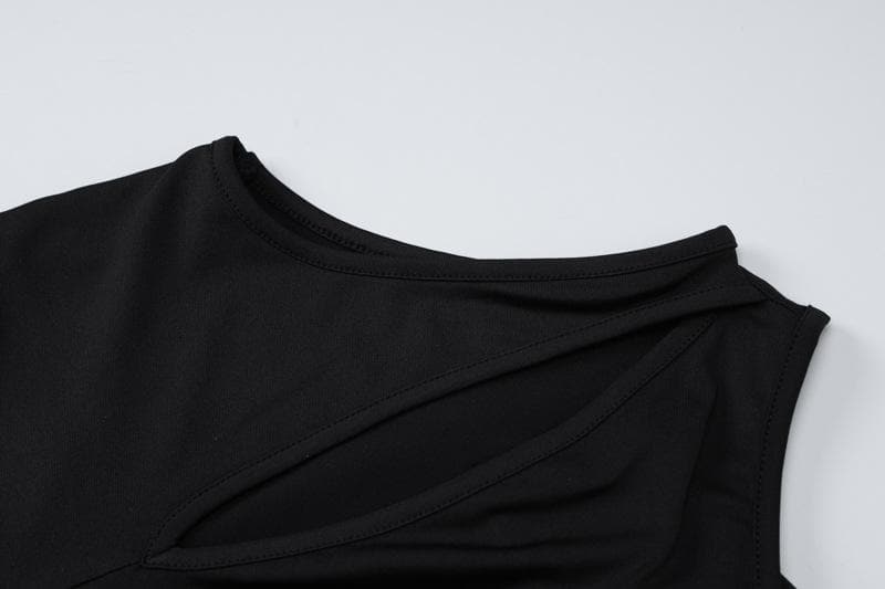 Crew Neck Asymmetric Long Sleeve Glove Cutout Bodycon Maxi Dress