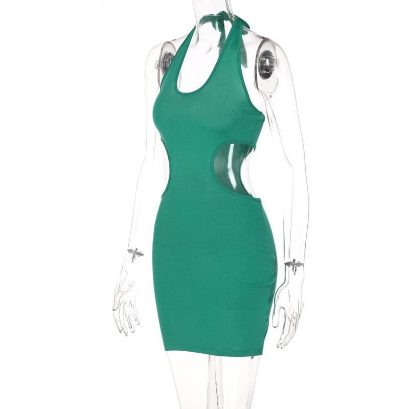 Halter Neck Keyhole Chest Waist Cutout Bodycon Mini Dress
