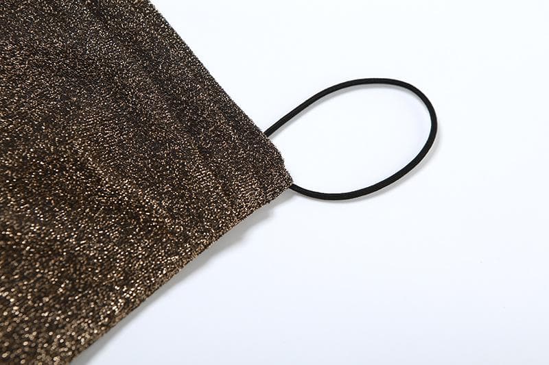 Spaghetti Strap Cowl Neck Glitter Metallic Backless Maxi Dress