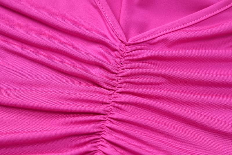 Ruched Back Deep V Backless Spaghetti Strap Maxi Dress