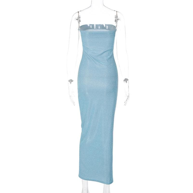 Strapless Metallic Shimmer Tube Bodycon Maxi Dress