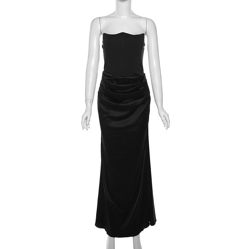 Strapless Corset Ruched Peaked Neckline Tube Maxi Dress