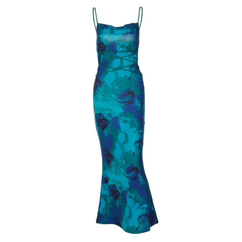Floral Print Cowl Neck Self Tie Backless Cami Maxi Dress