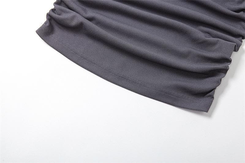 Hooded Mock Neck Eyelet Belt Ruched Side Mini Dress