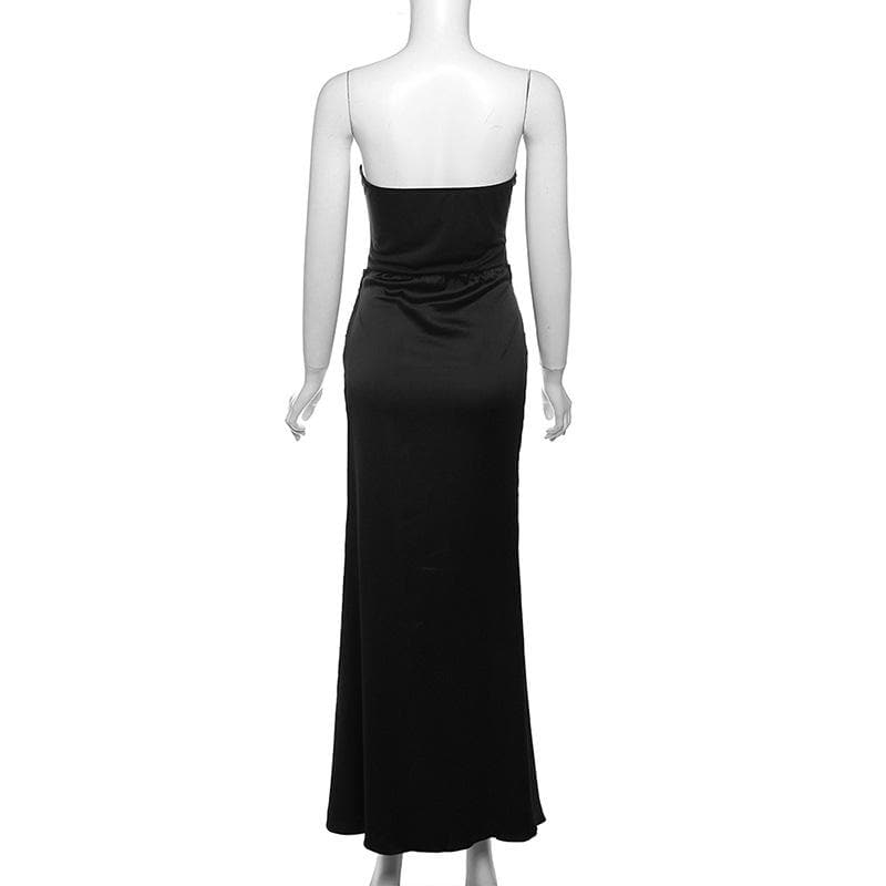 Strapless Corset Ruched Peaked Neckline Tube Maxi Dress