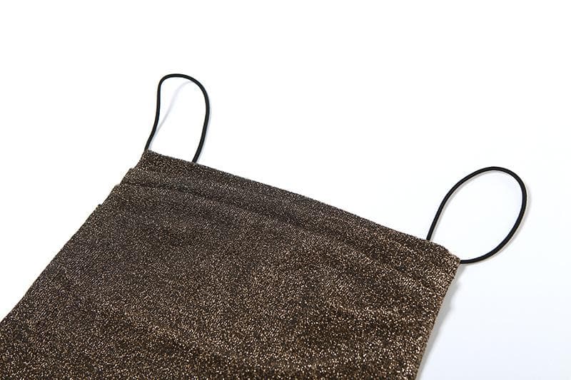 Spaghetti Strap Cowl Neck Glitter Metallic Backless Maxi Dress