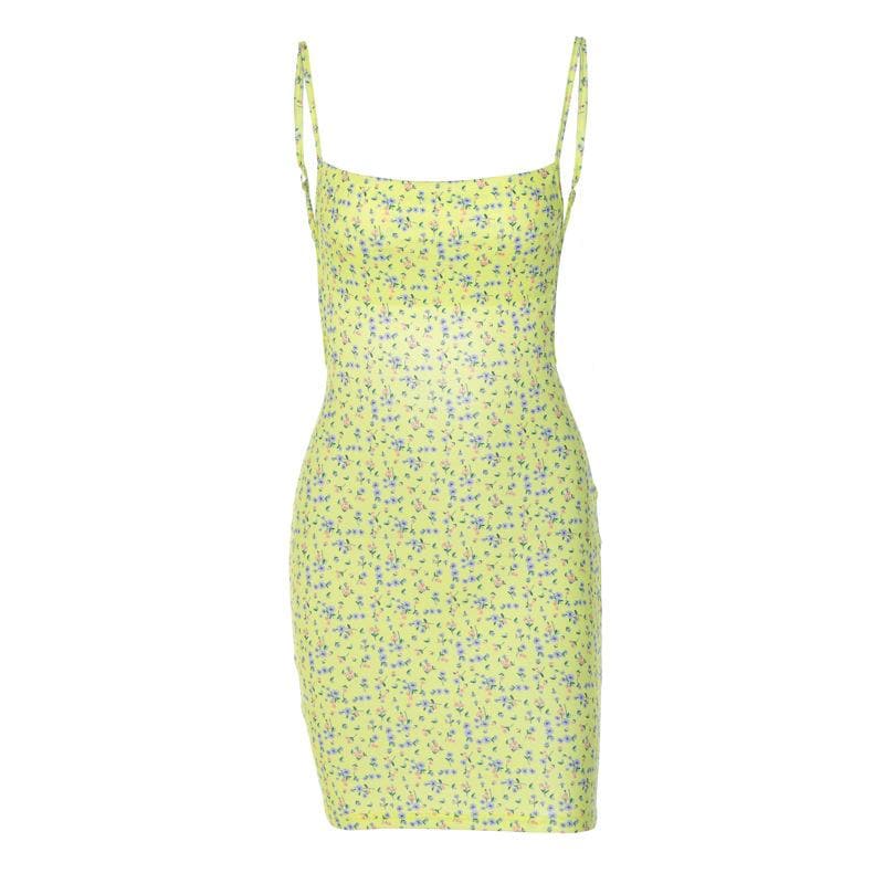 Ditsy Floral Print Spaghetti Strap Square Neck Bodycon Mini Dress