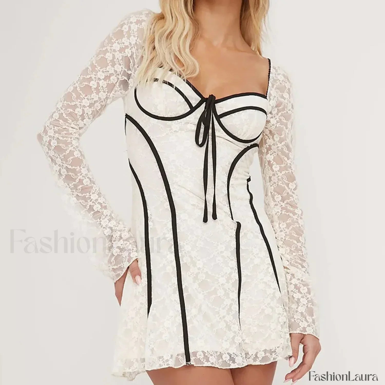White Lace Flared Sleeve Mini Dress