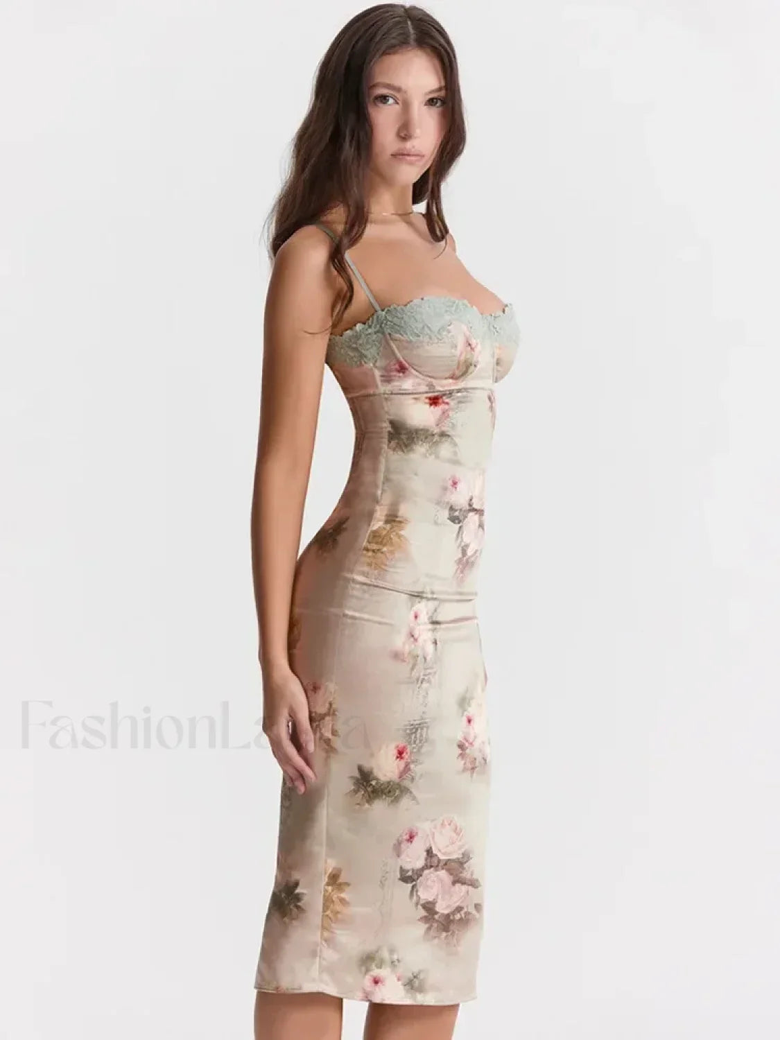 White Lace-print Strapless Midi Dress