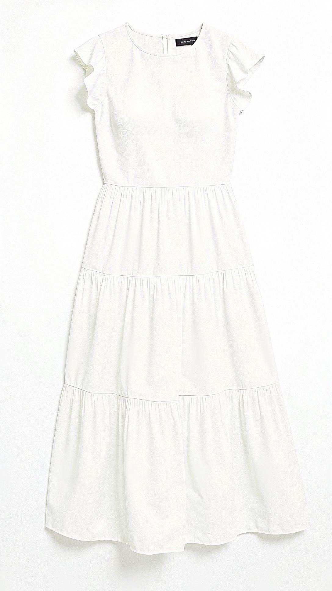 Smocked Round Neck Flutter Sleeve Tiered Midi Dress