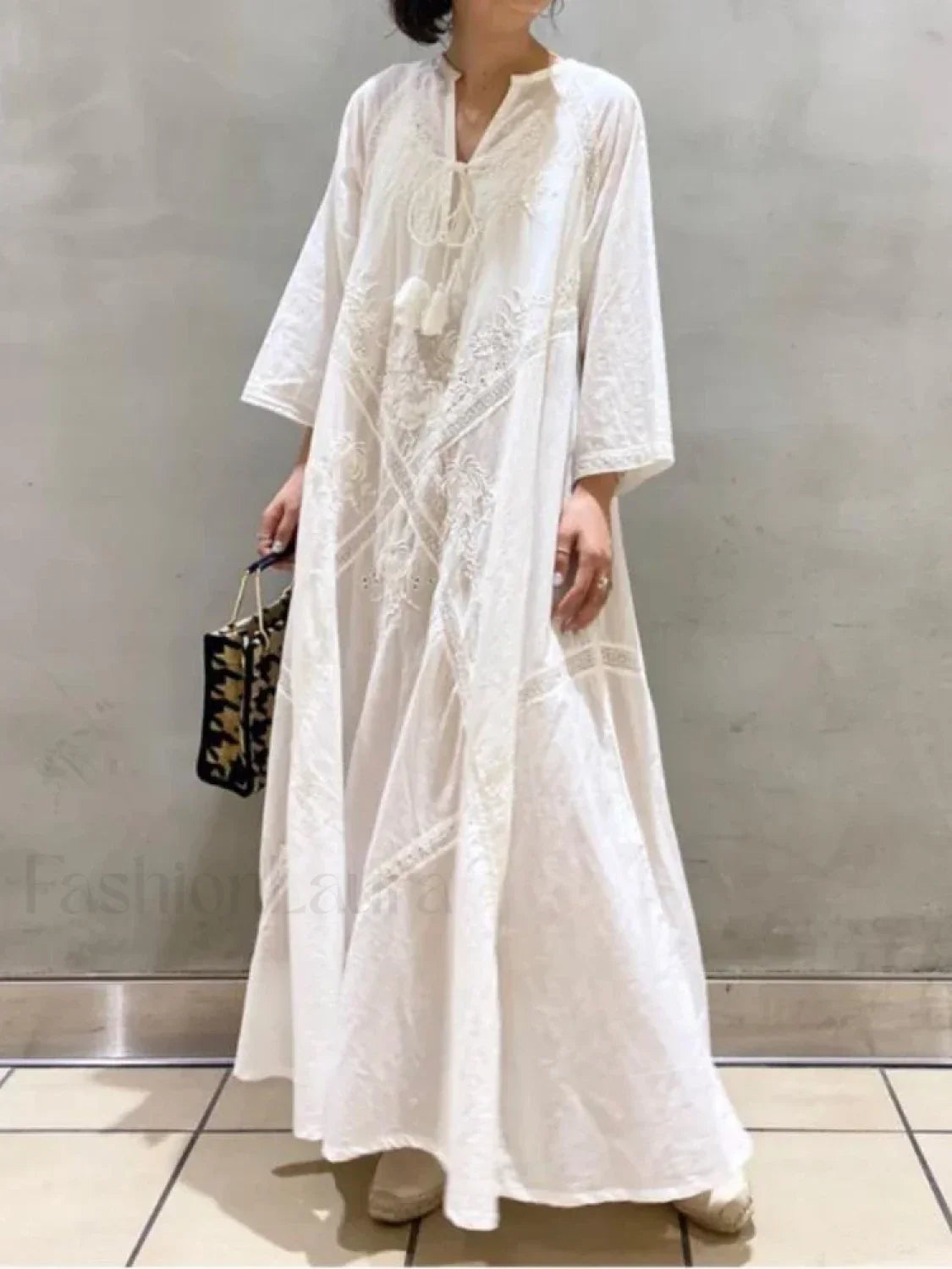 White Linen Lace-up Dress