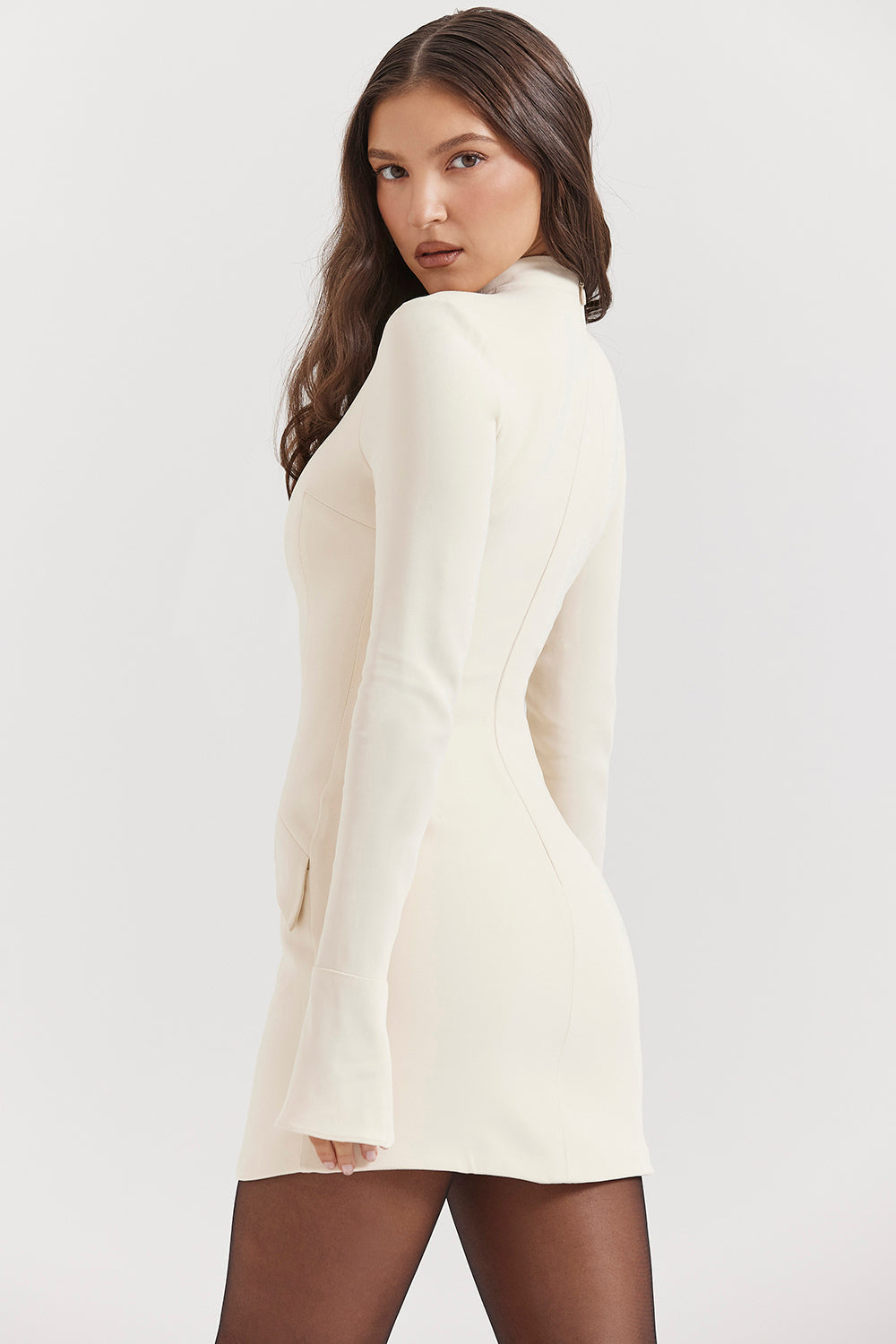 Mock Neck Long Sleeve Flap Pocket Structured Mini Dress