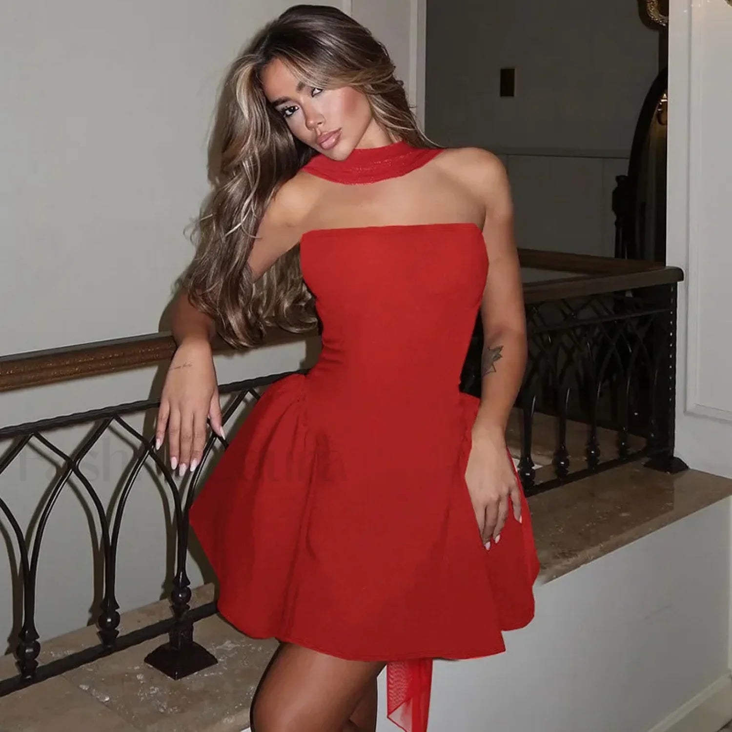 Off Shoulder A-Line Mini Dress