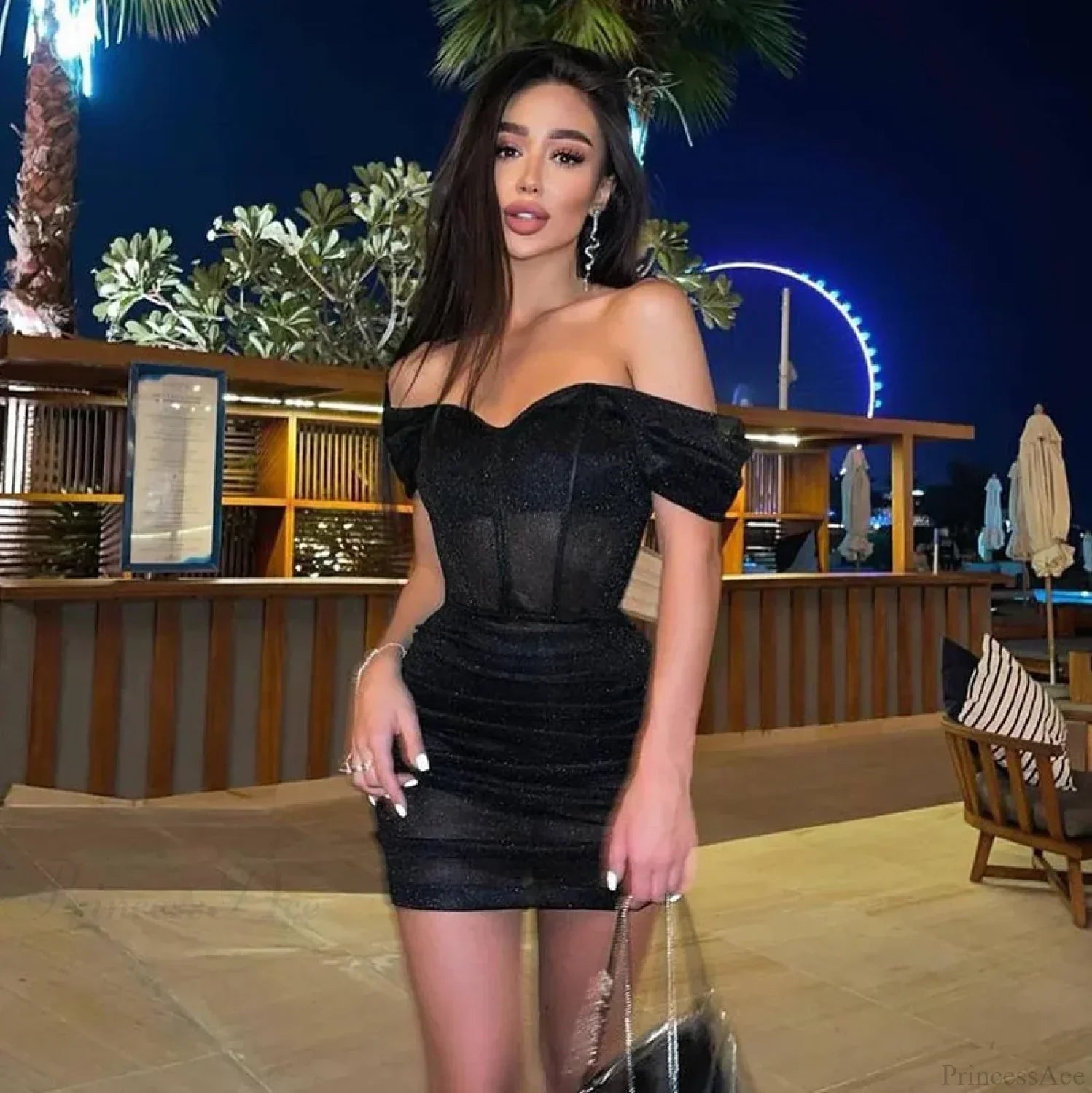 Glitter Off Shoulder Sweetheart Corset Ruched Bodycon Mini Dress
