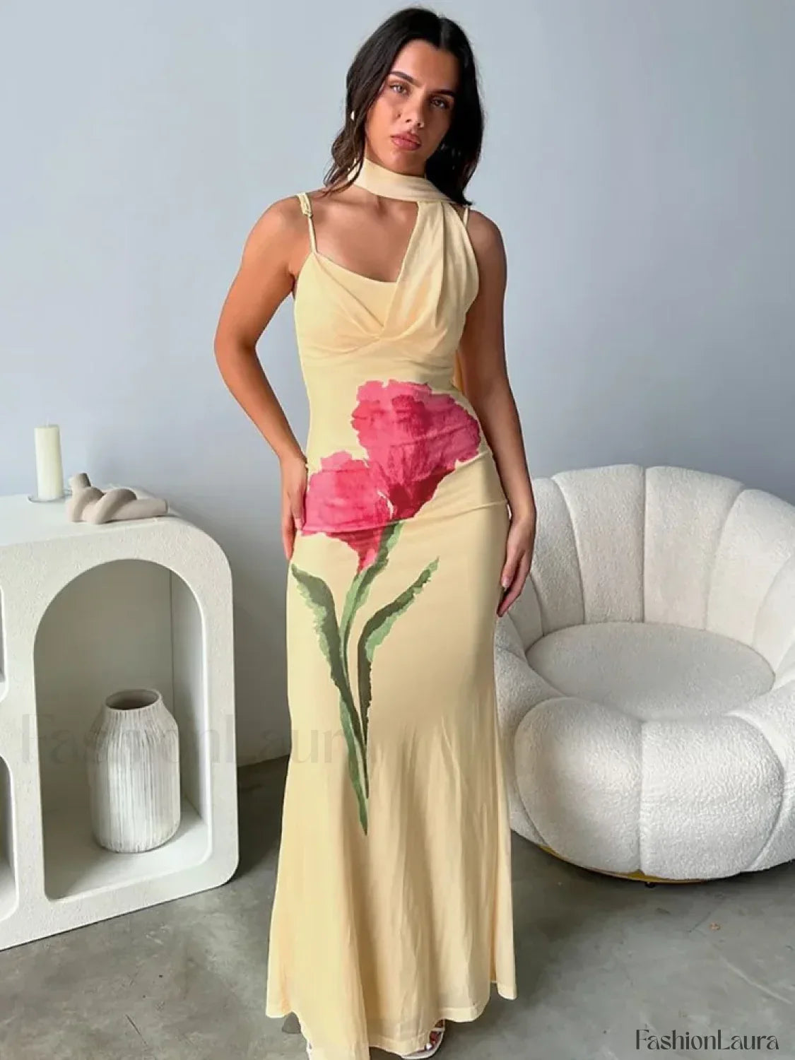 Yellow Off Shoulder Print Maxi Dress