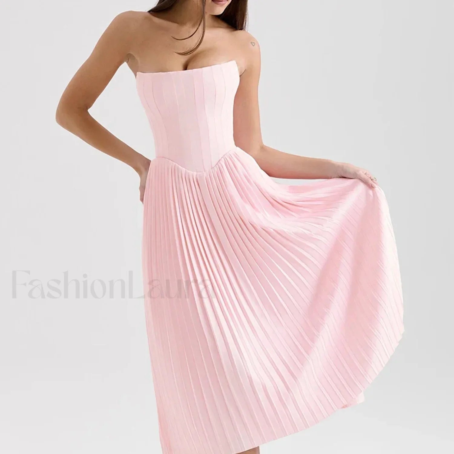 Pink Bow-lace Midi Dress