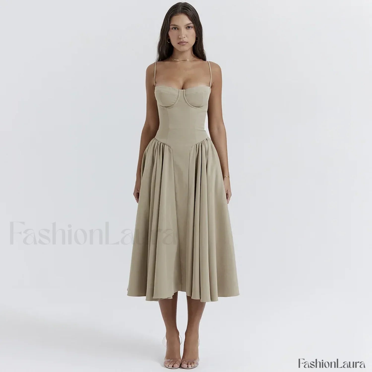 Pleated Spaghetti Strap Midi Dress