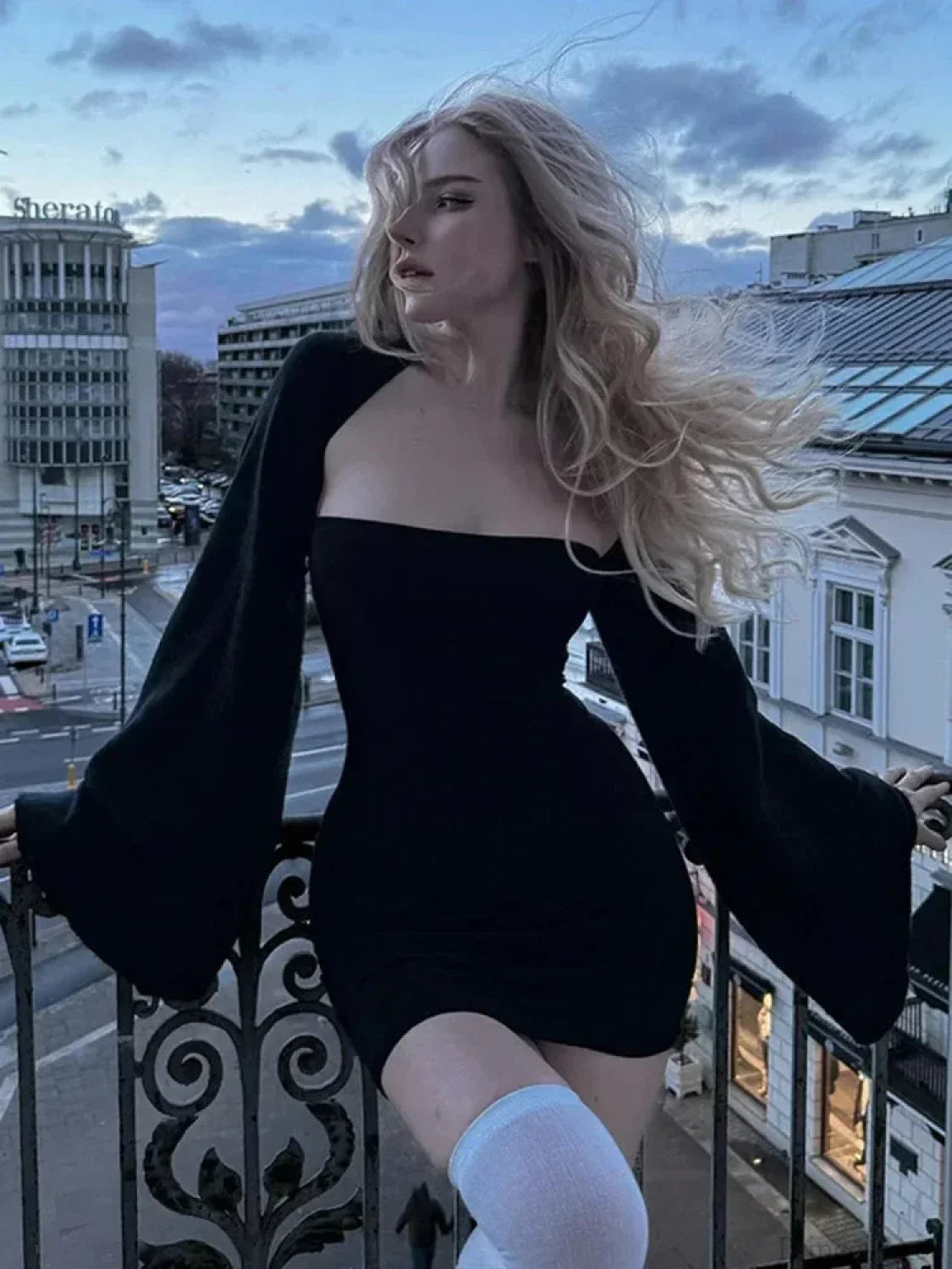 Strapless Square Neck Bell Sleeve Bolero Cutout Bodycon Mini Dress