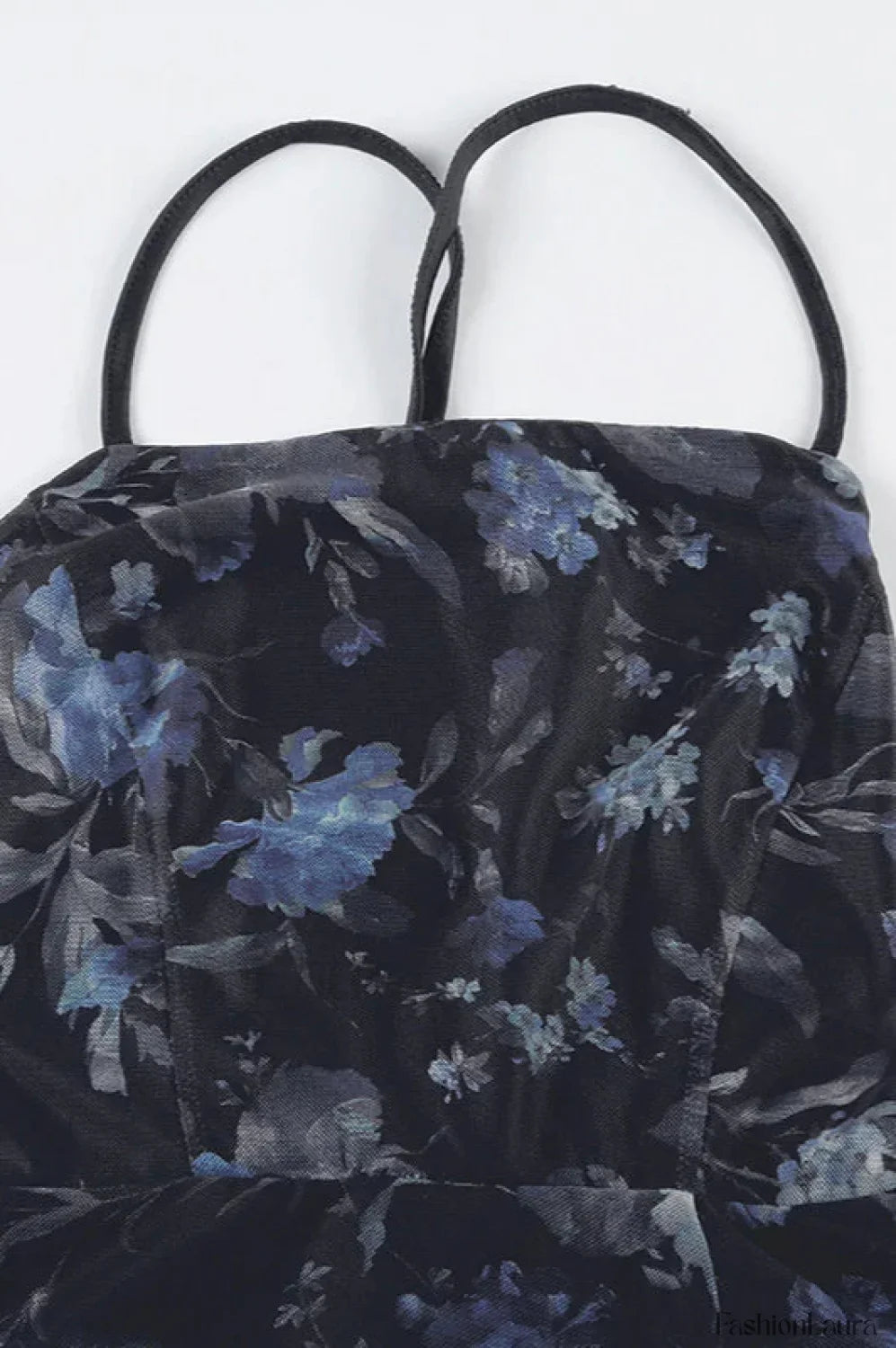 Black Spaghetti Strap Square Neck Floral High Split Pleated Maxi Dress