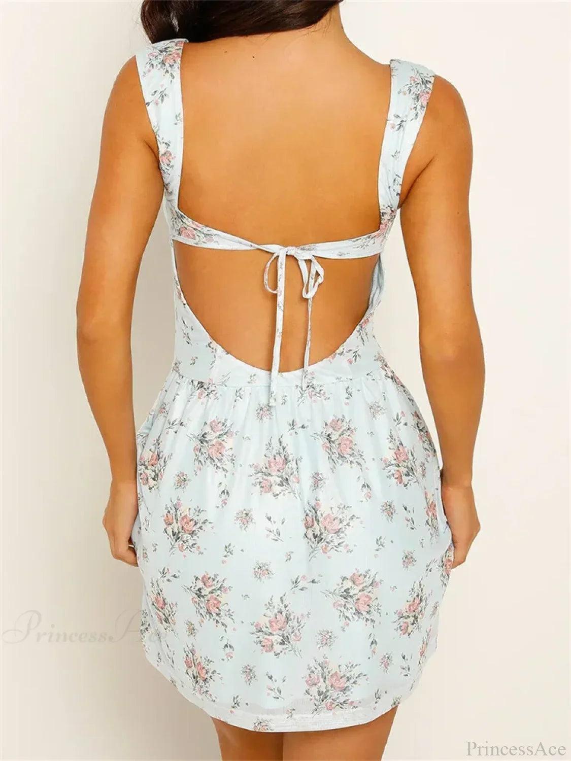 Square Neck Ruched Bust Floral Print A-Line Mini Dress