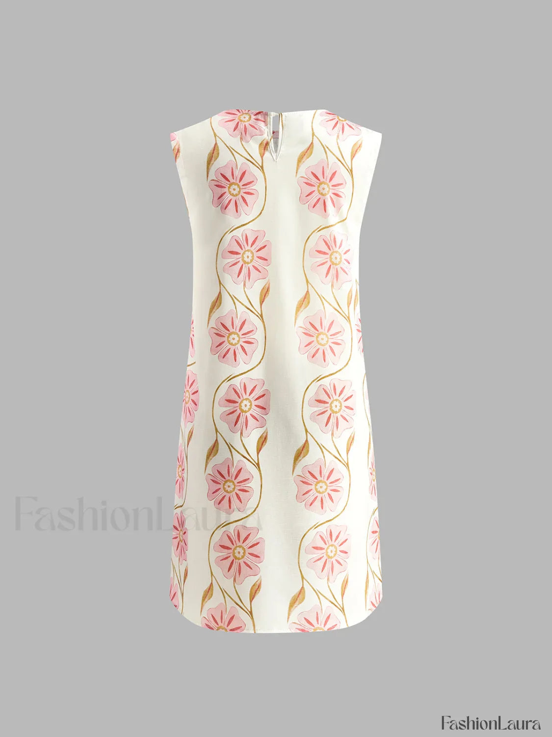 White Romantic Print Sleeveless Mini Dress