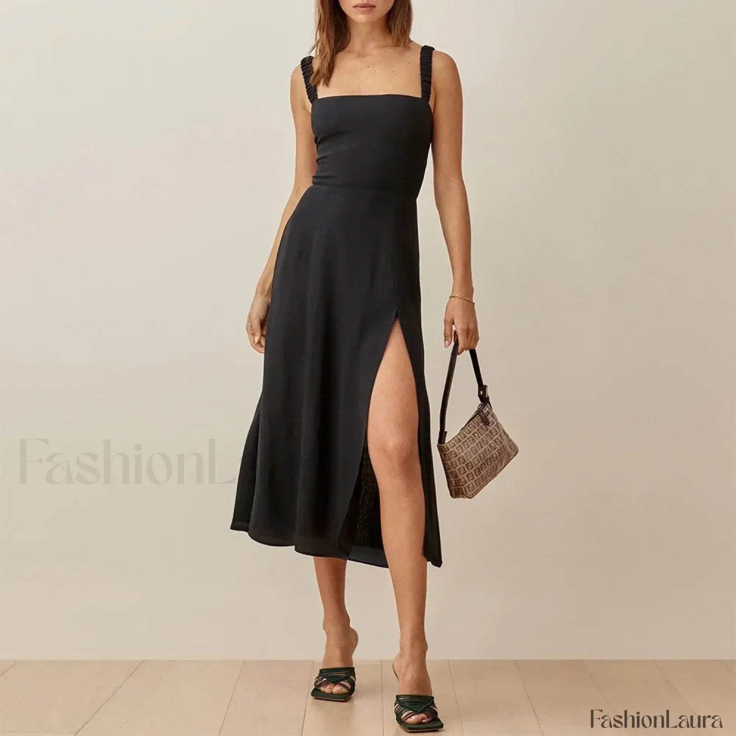 Ruched High Slit Floral Midi Dress