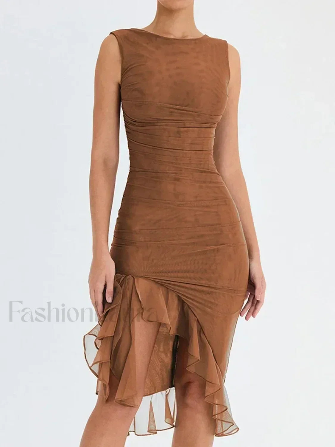 Ruched Irregular Hem Midi Dress