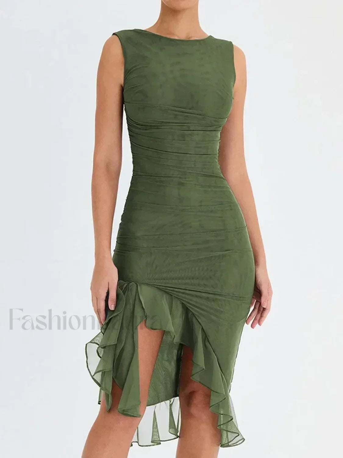 Ruched Irregular Hem Midi Dress