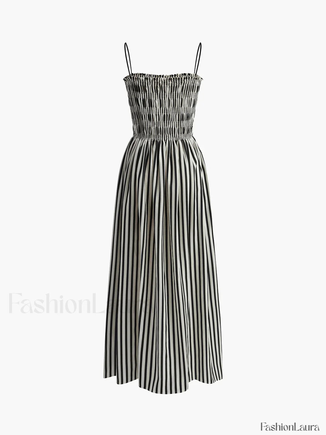 Black Sleeveless Pinstripe Long Dress