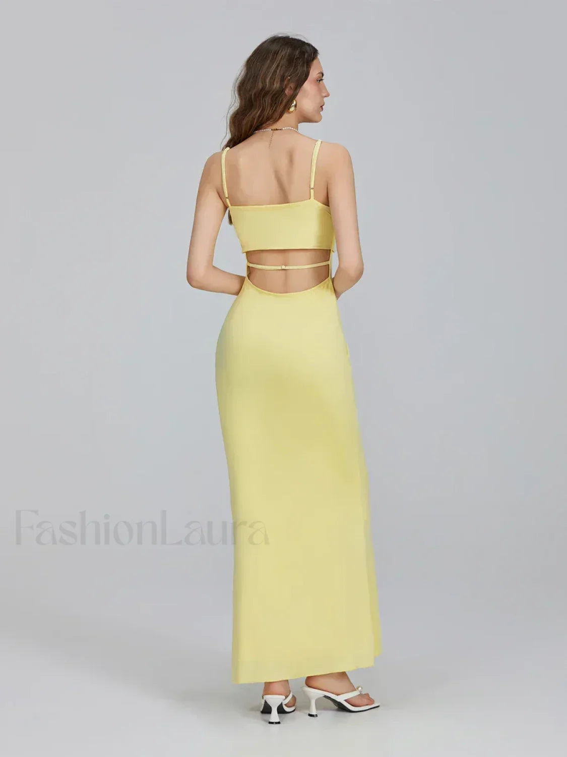 Yellow Slim Square Strap Maxi Dress