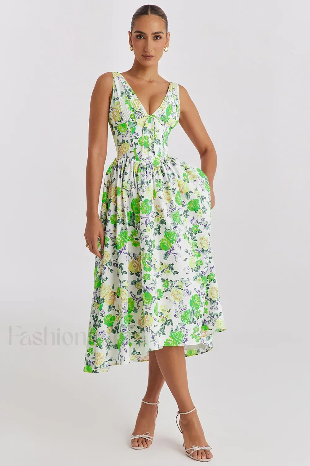 Slimming V-Neck Midi Floral Dress