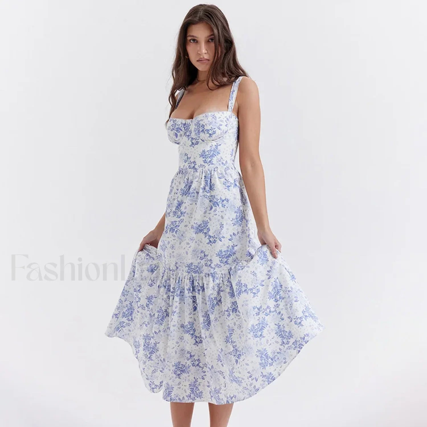 Strapless Bodycon Midi Floral Dress