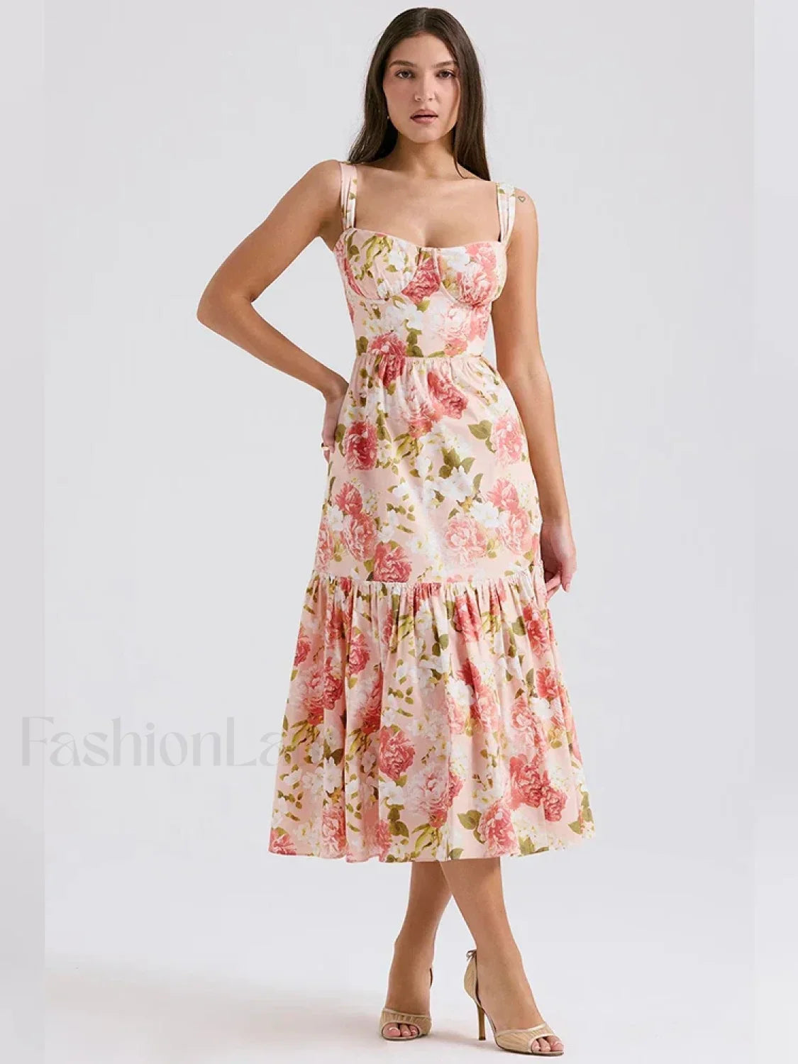 Strapless Bodycon Midi Floral Dress