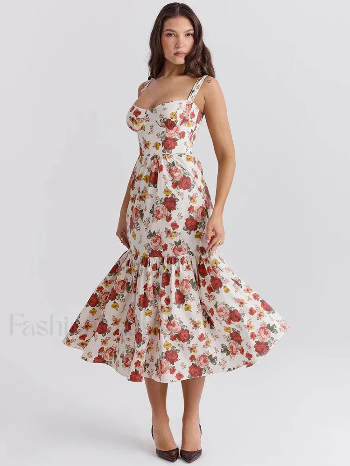 Strapless Bodycon Midi Floral Dress